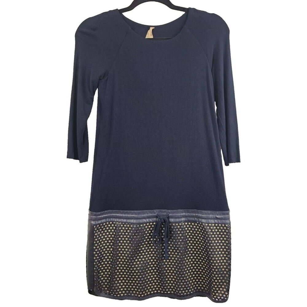 Bailey 44 Mini Dress Womens Small Navy Faux Leather Trim 3/4 Sleeve Gothic